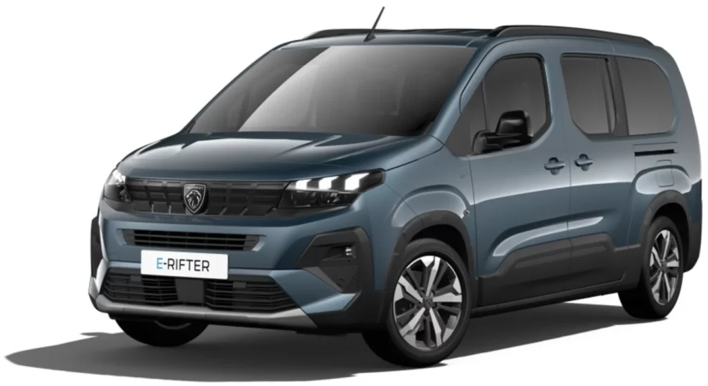 Photo d'un véhicule TPMR de la catégorie Grand Ludospace de couleur bleu vert et de marque PEUGEOT Rifter